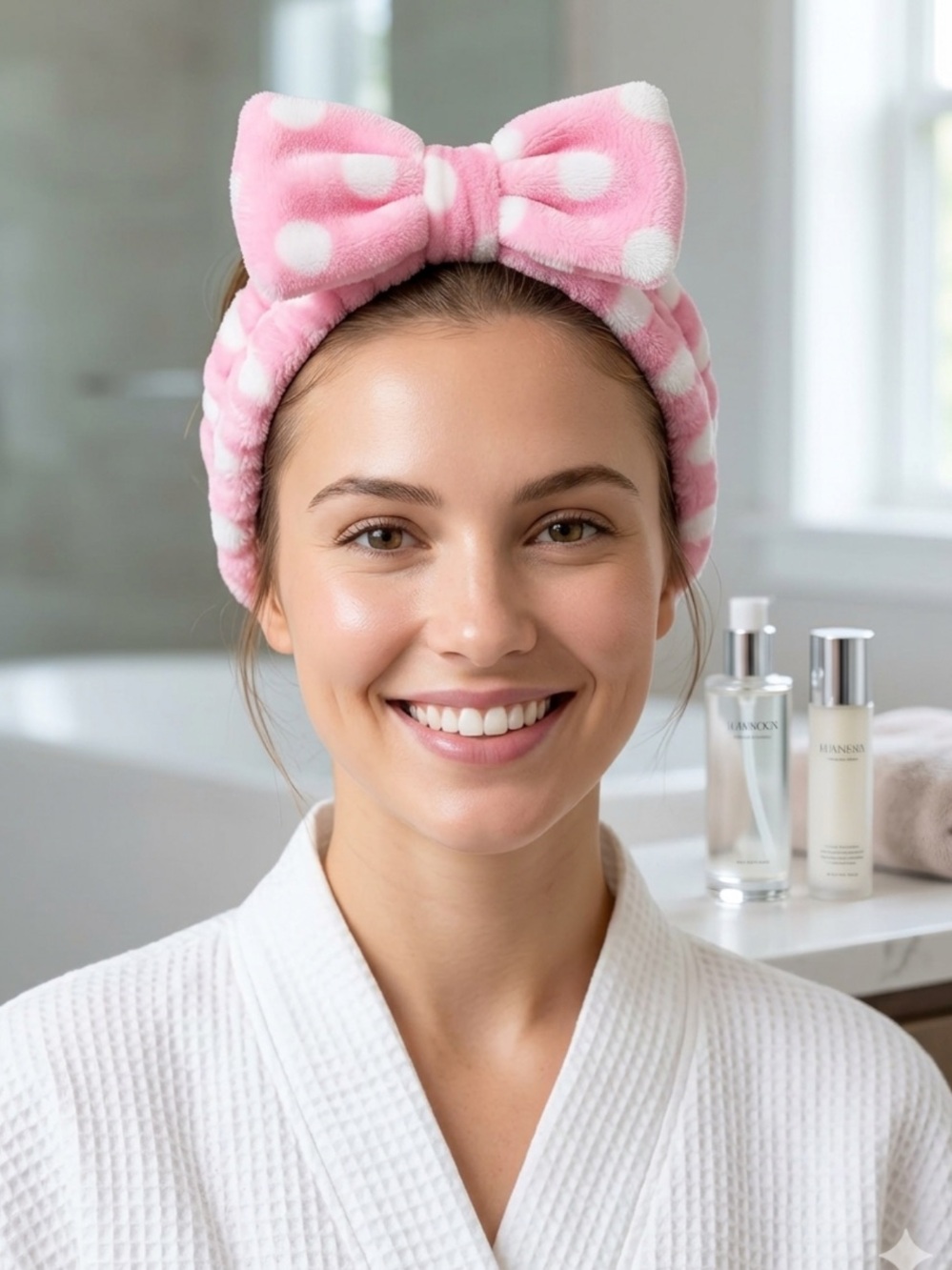 Plush Stretchy Spa/Makeup Headbands w/ Removable Bow (Bundle of 6)